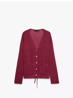 Zara Maroon Red V-Neck Tie-Waist Cardigan and Tank Set (Cardigan M/ Tank L)